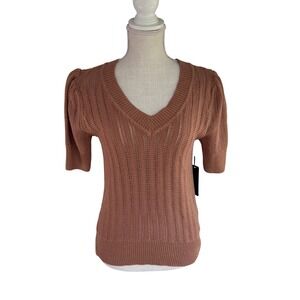 Rachel Rachel Roy Womens V Neck Short Sleeve Knit Sweater Small New Rust Orange